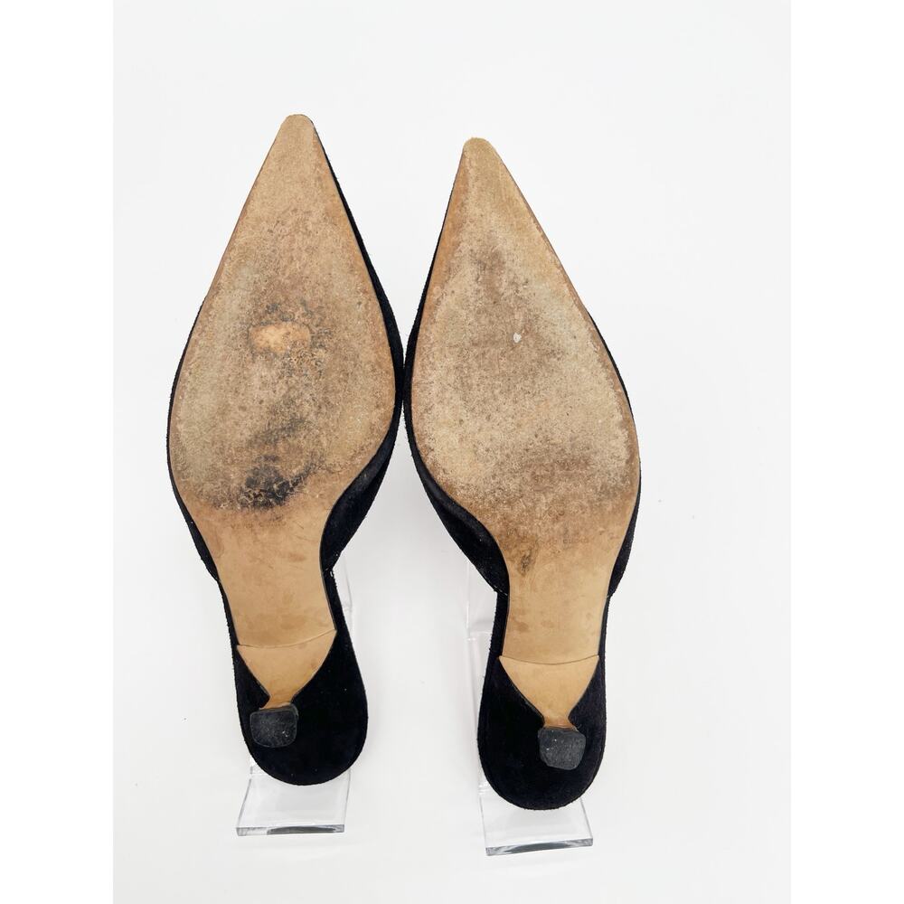 Prada Retro Vintage Y2K Black Suede Chain Pointed Toe Kitten Heel Mules IT 35 - Picture 8 of 11